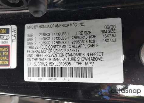 2020 Honda Cr-V Awd Ex from USA, damaged, VIN 5J6RW2H5XLL019895